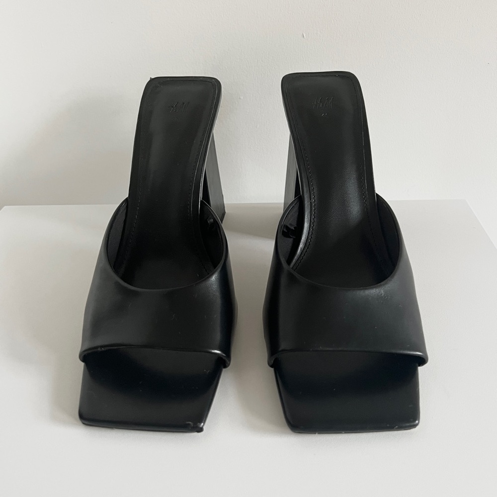 H&M Black Block Heel Square Toe Mule Sandals - image 2